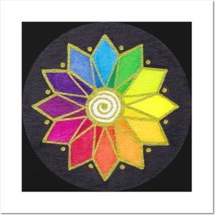 Color Wheel Flower With Golden Spiral Posters and Art